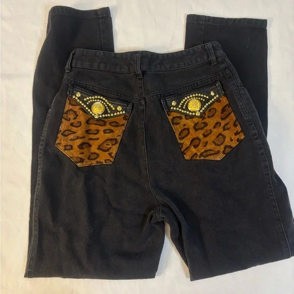 Unique High Waist True Vintage Leopard Gold Chic Pants Xr Jeans - Picture 13 of 13